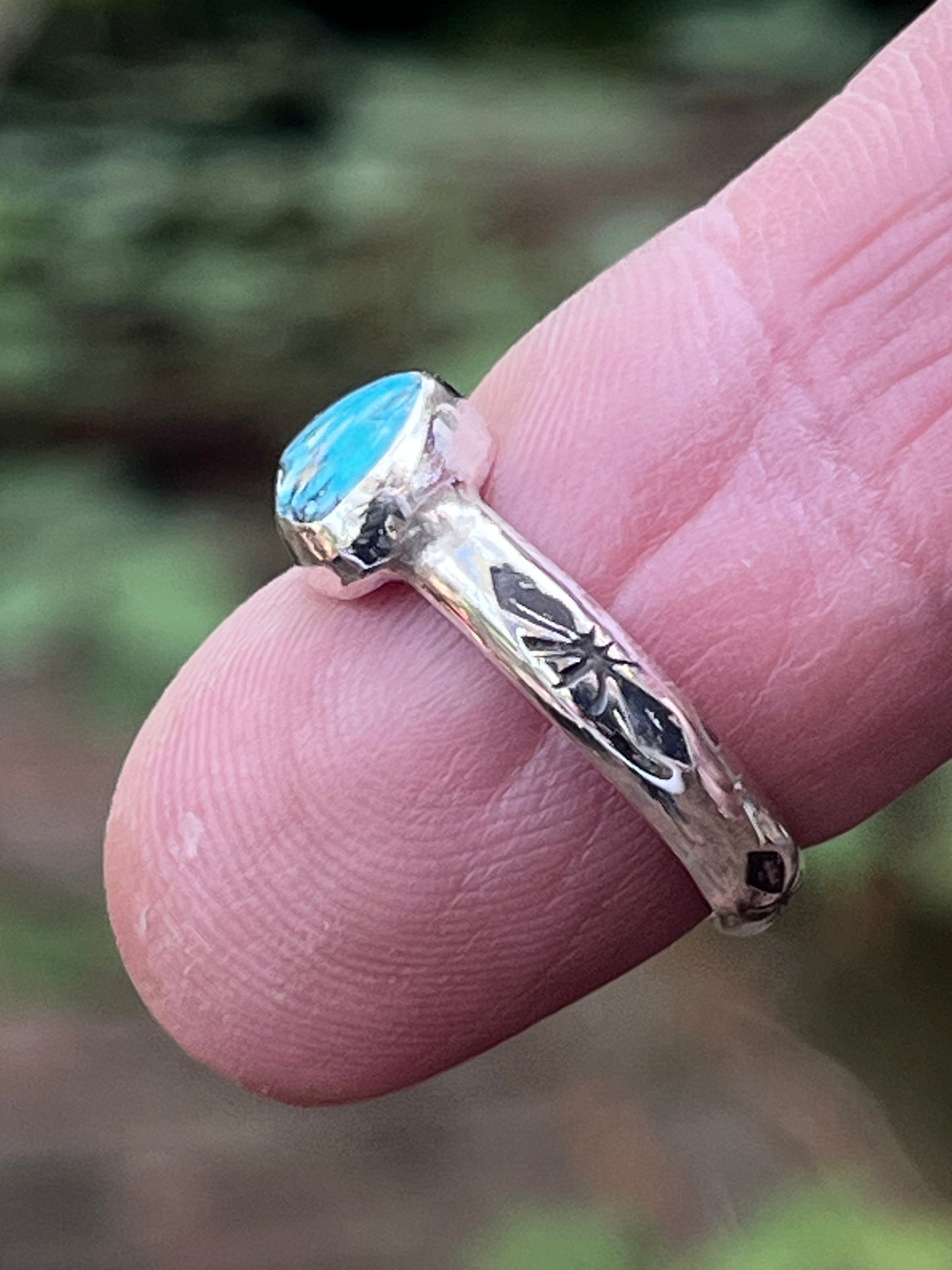 Natural High grade Blue Diamond Turquoise small stacker ring Sz-5.5