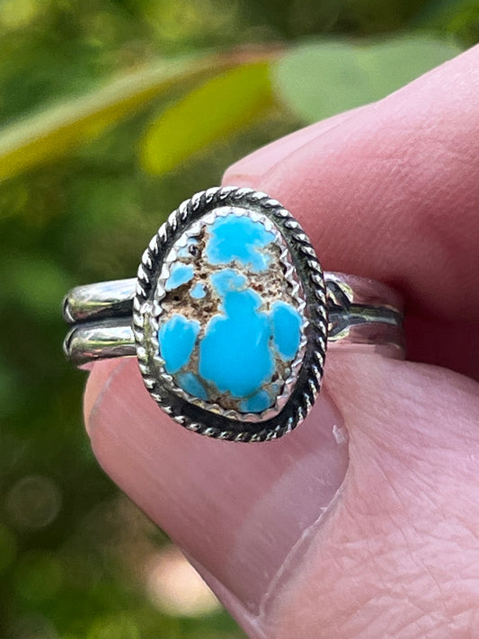 Natural High grade Lone Mountain Turquoise stacker ring Sz-8.5