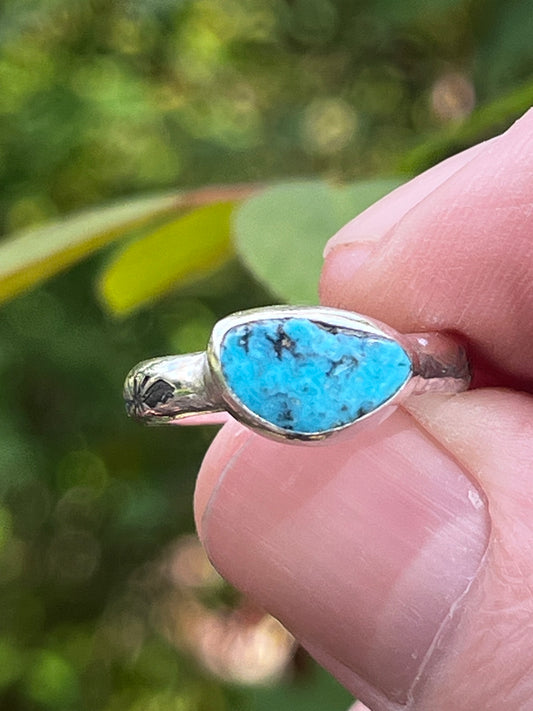 Natural High grade Blue Diamond Turquoise small stacker ring Sz-5.5