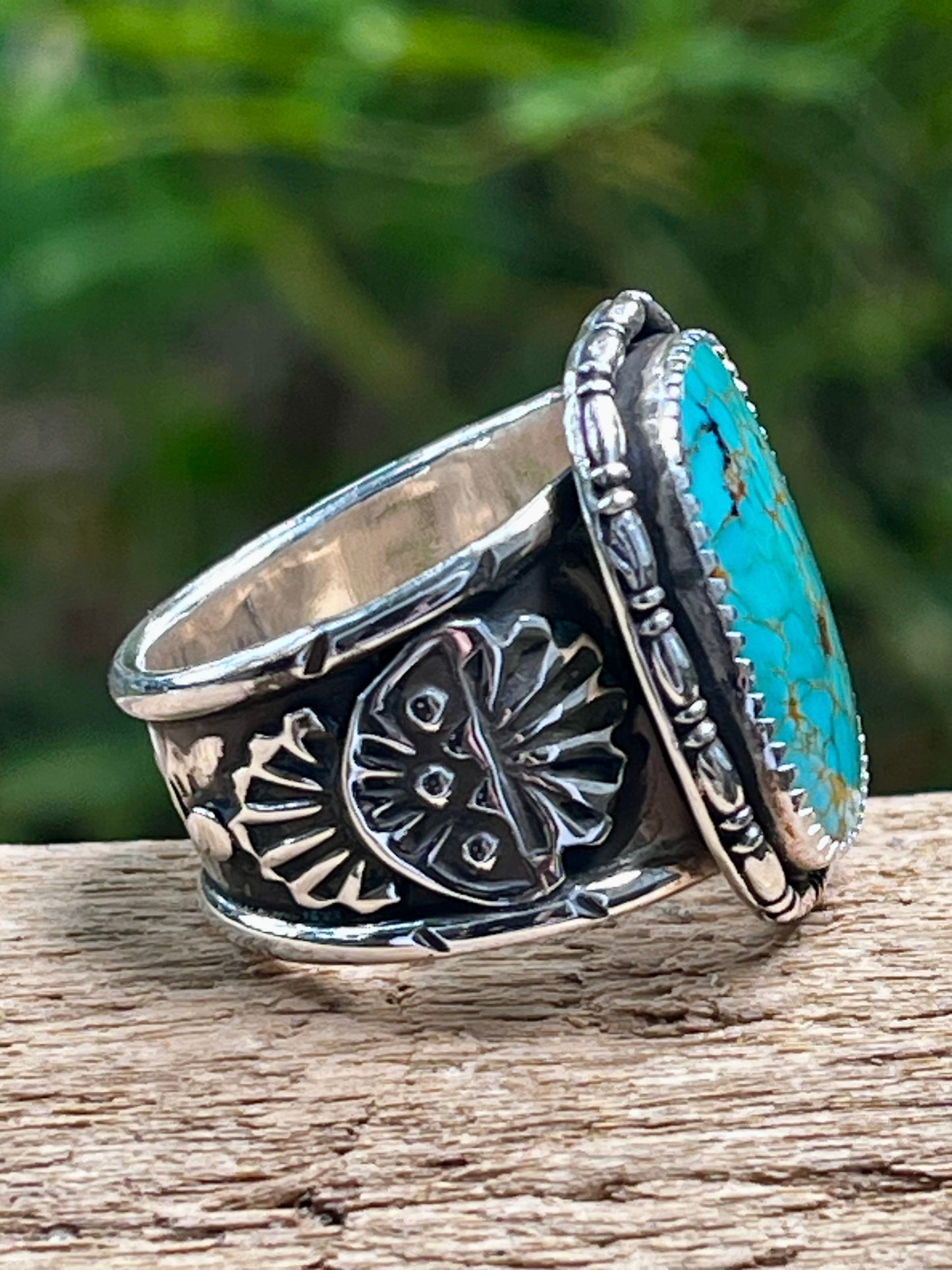 Kingman Turquoise “Lucky Blue Owl” statement ring Sz-9.5