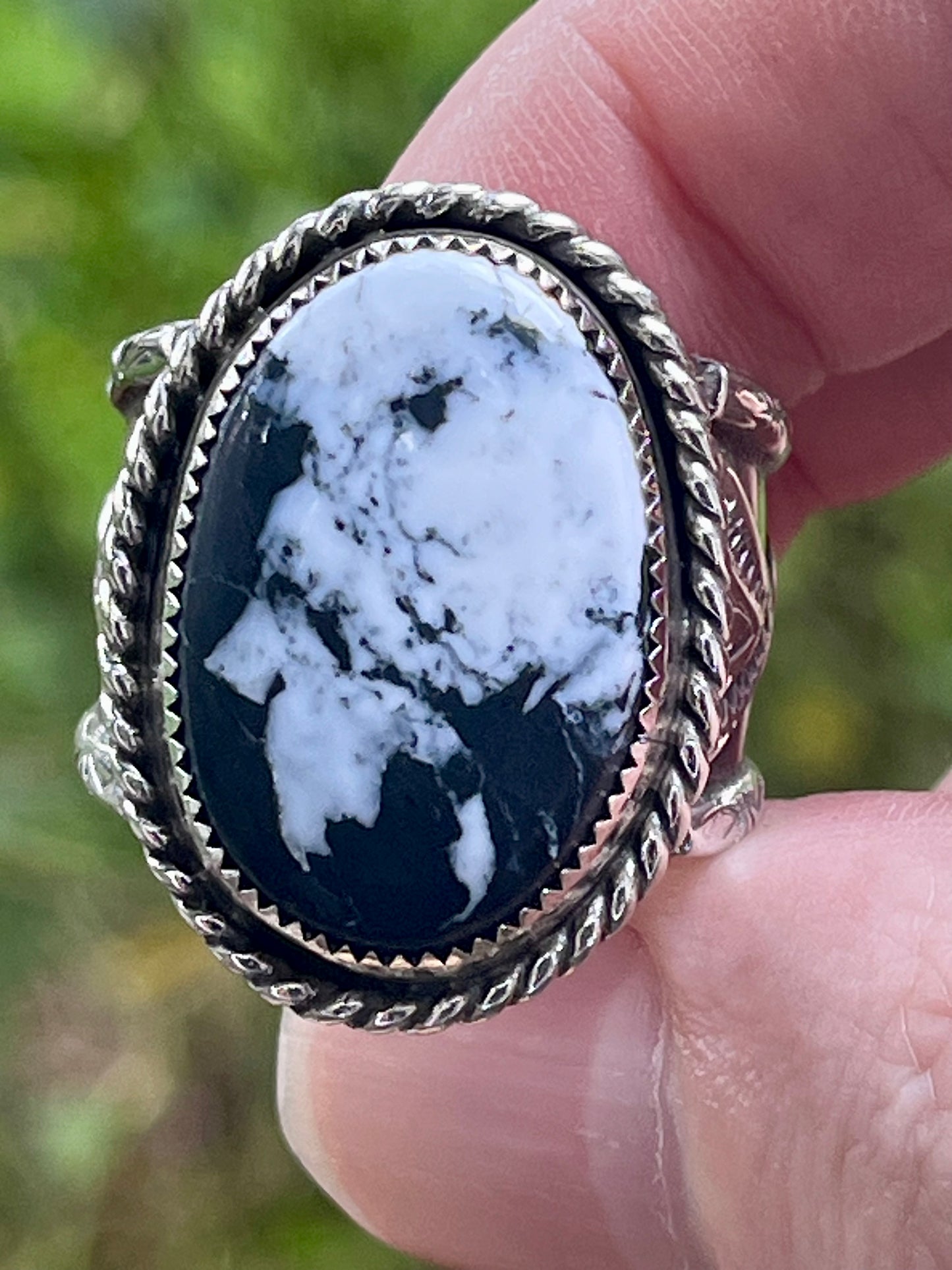 Natural White Buffalo “Face of a Buffalo” unique statement ring Sz-11.75-12