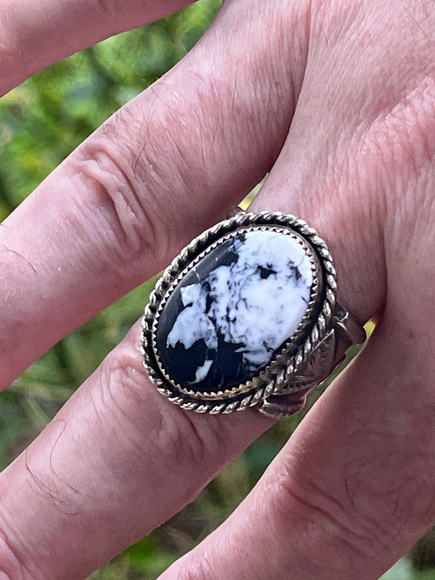Natural White Buffalo “Face of a Buffalo” unique statement ring Sz-11.75-12