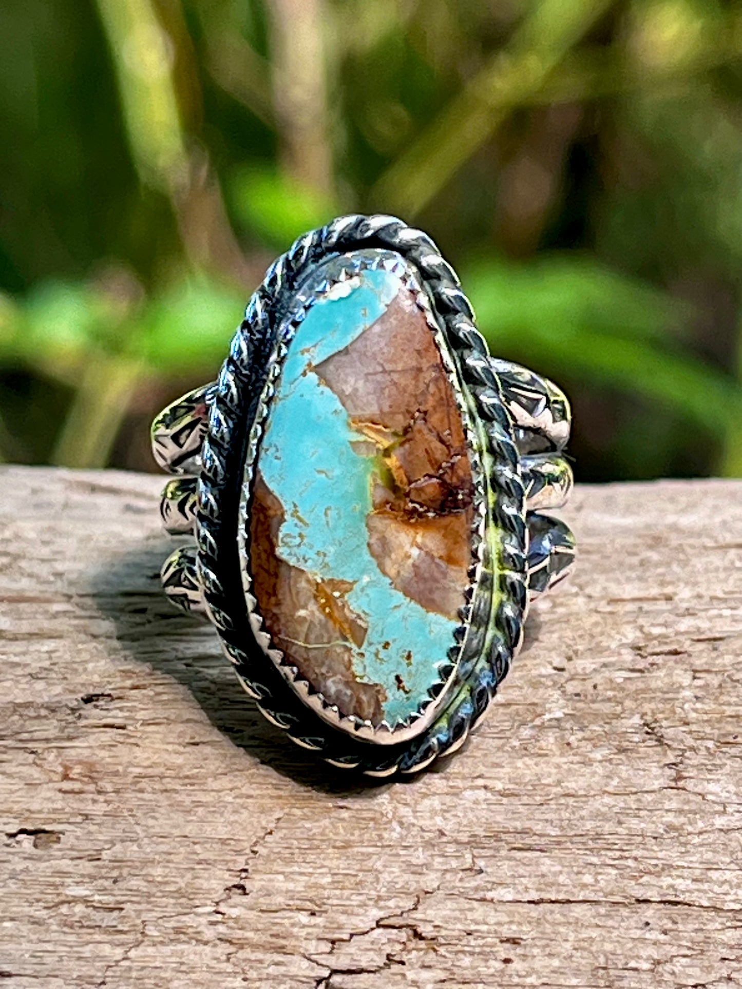 Natural High Grade Royston Ribbon Turquoise“Swimming in the Blue Stream”Ring size-7.75-8