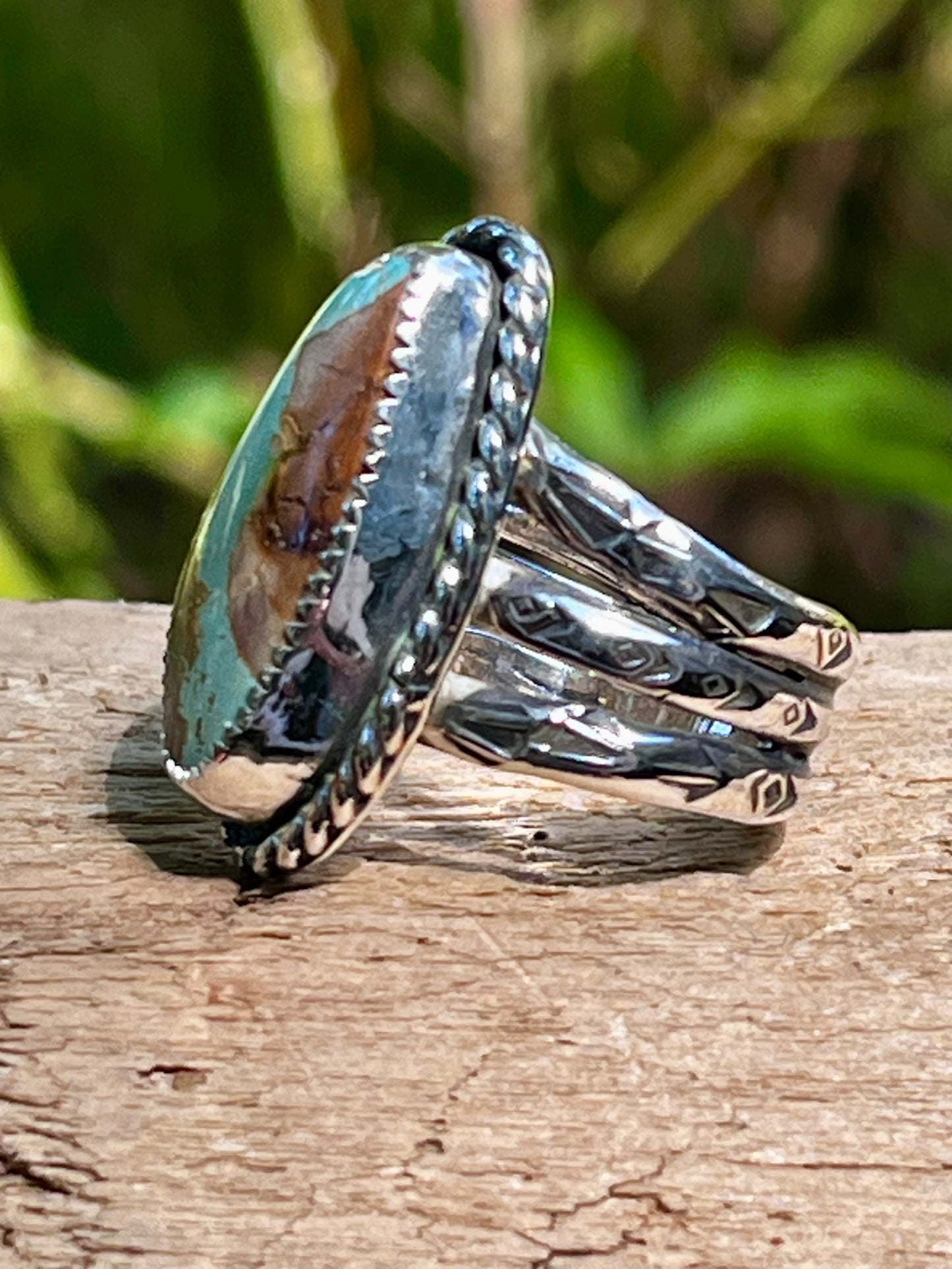 Natural High Grade Royston Ribbon Turquoise“Swimming in the Blue Stream”Ring size-7.75-8