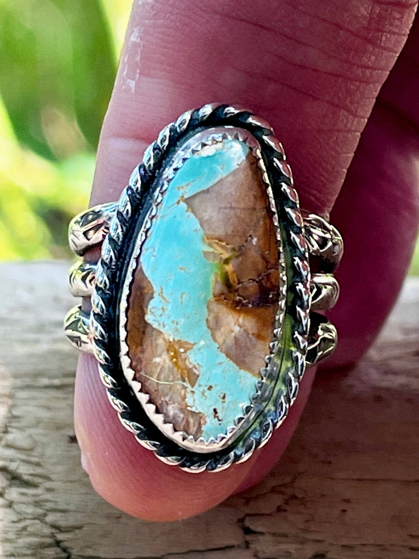 Natural High Grade Royston Ribbon Turquoise“Swimming in the Blue Stream”Ring size-7.75-8