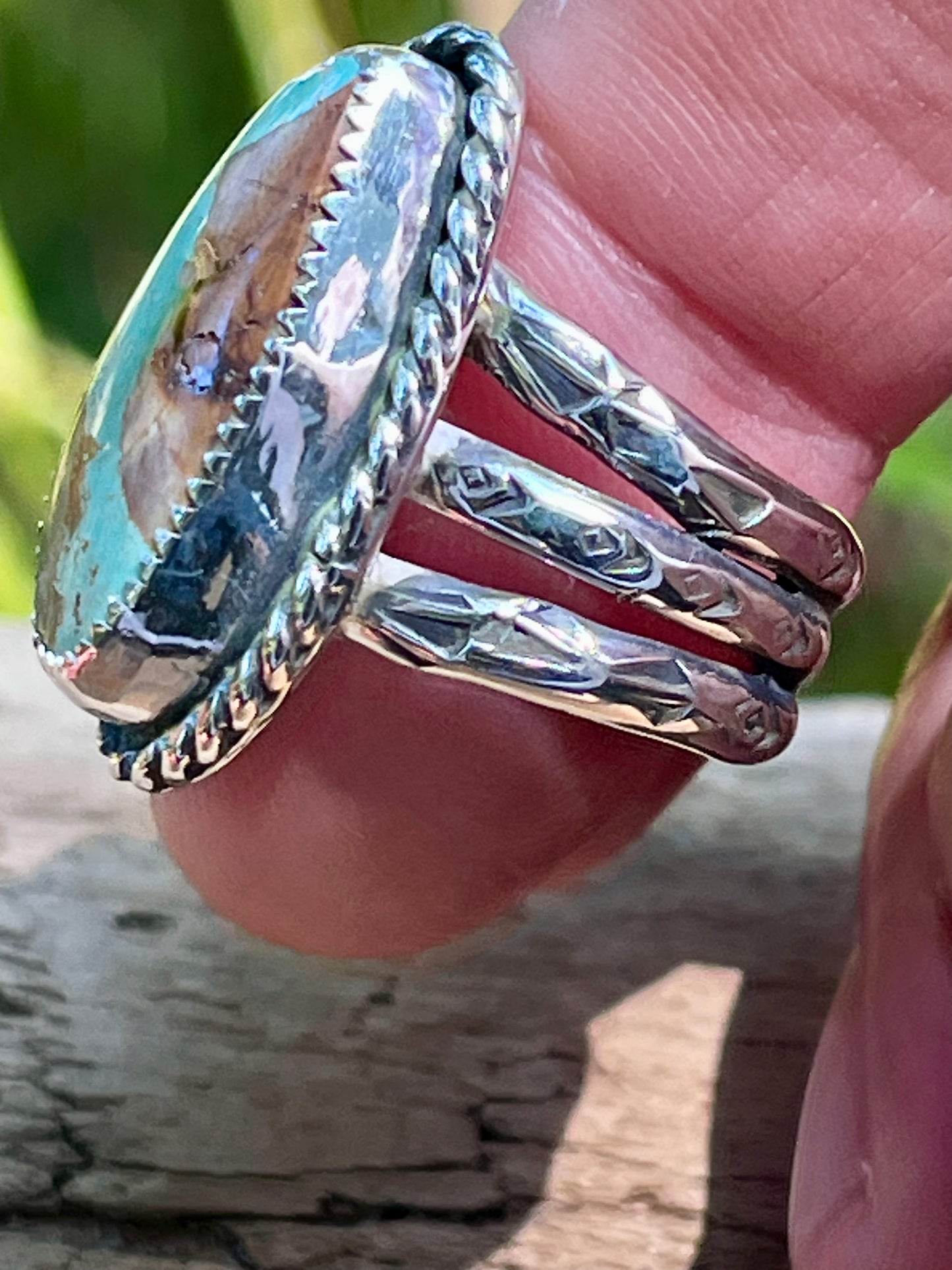 Natural High Grade Royston Ribbon Turquoise“Swimming in the Blue Stream”Ring size-7.75-8