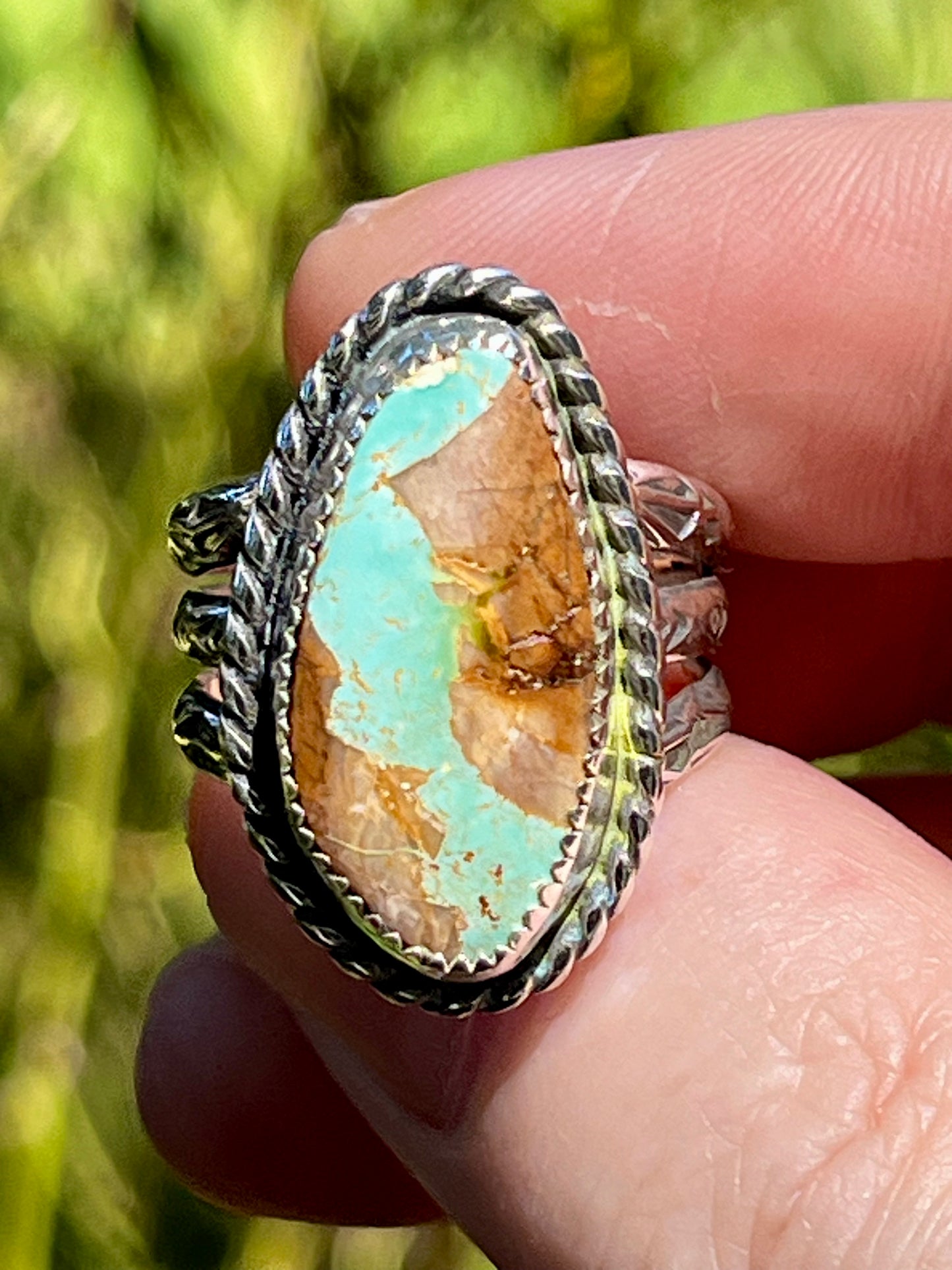 Natural High Grade Royston Ribbon Turquoise“Swimming in the Blue Stream”Ring size-7.75-8