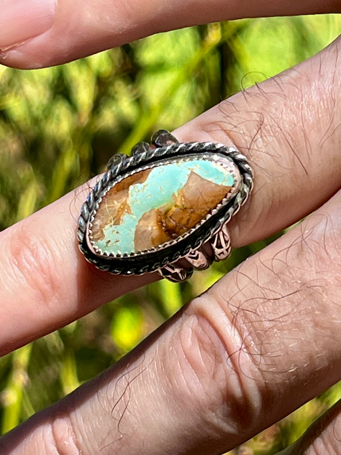 Natural High Grade Royston Ribbon Turquoise“Swimming in the Blue Stream”Ring size-7.75-8