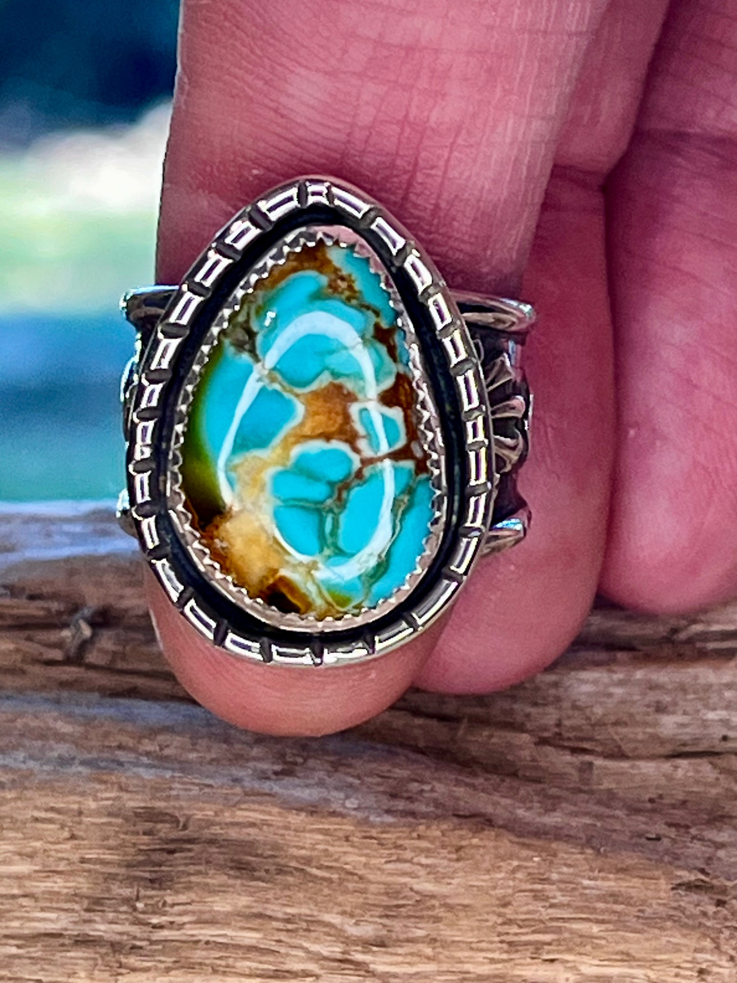 “The Colors of a Dream”Handcrafted Natural High Grade Royston Turquoise ring. Size-7.5