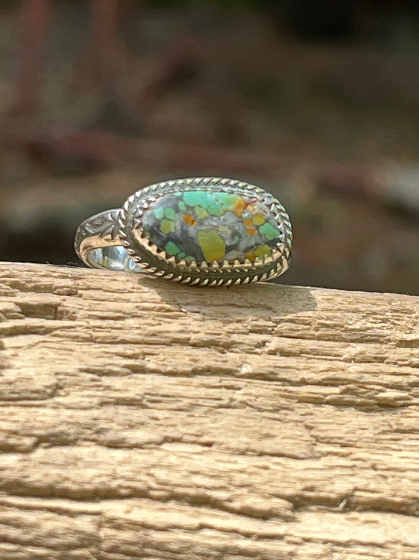High grade rattlesnake turquoise ring-size 7.5