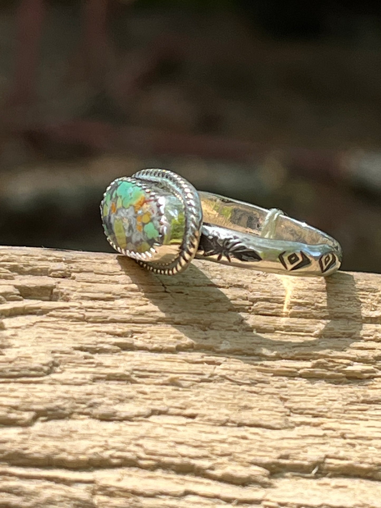 High grade rattlesnake turquoise ring-size 7.5