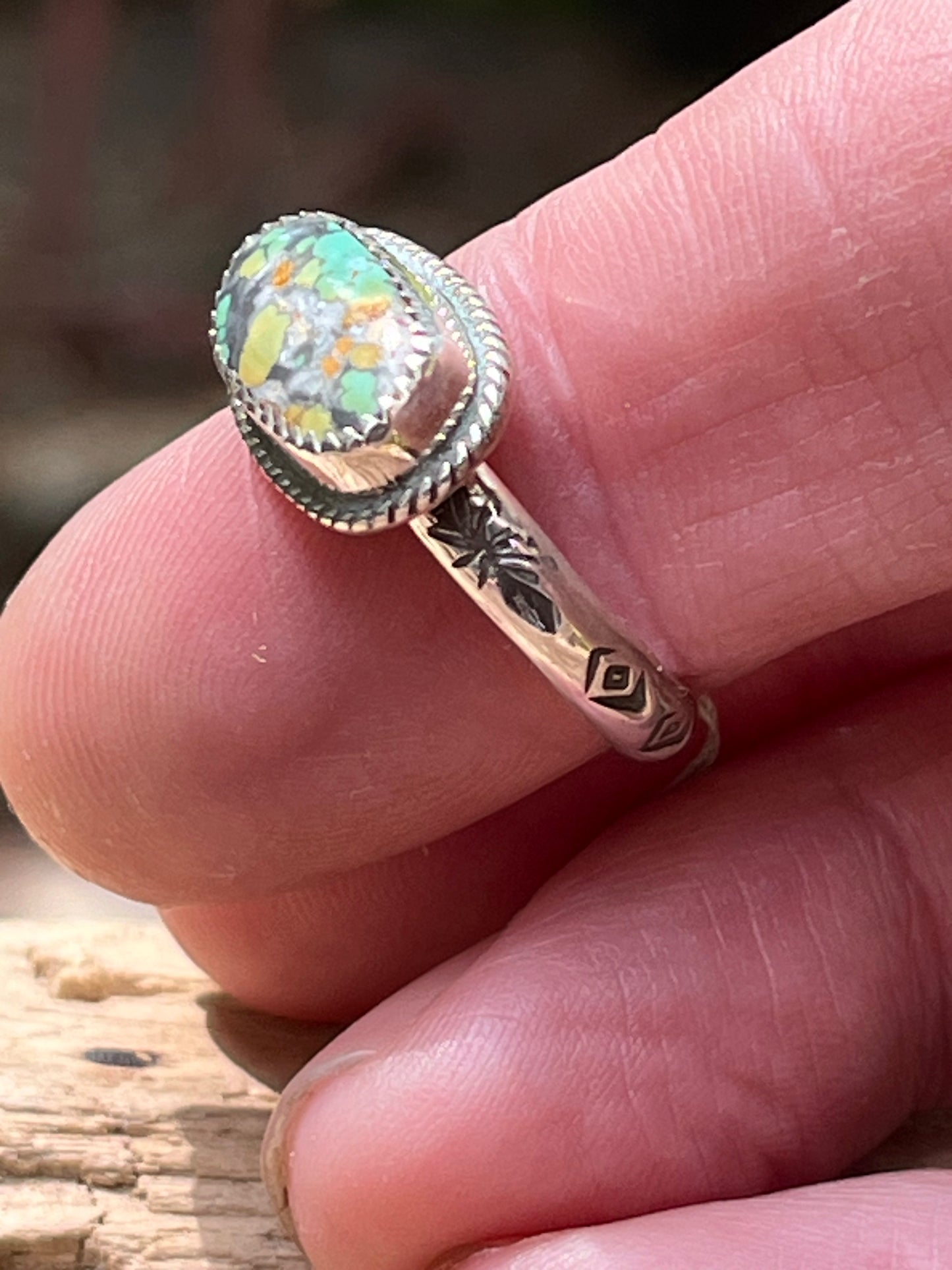 High grade rattlesnake turquoise ring-size 7.5