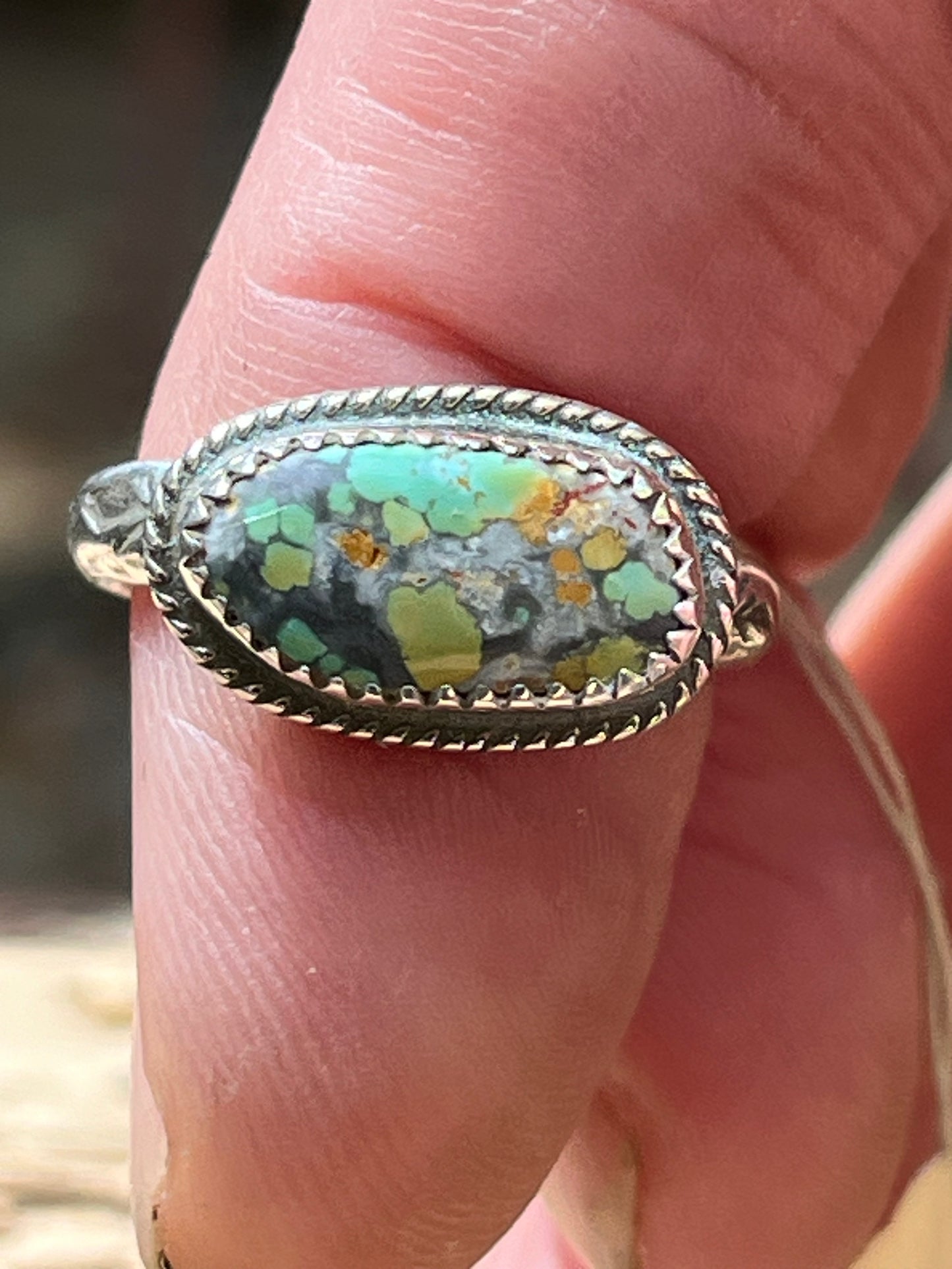 High grade rattlesnake turquoise ring-size 7.5