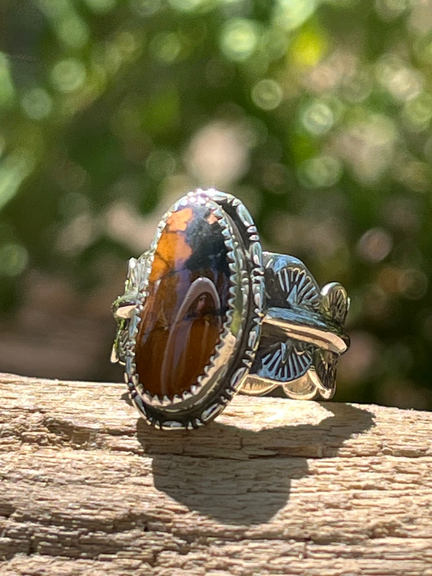 High grade “sunset” Blackjack Turquoise ring-size 8
