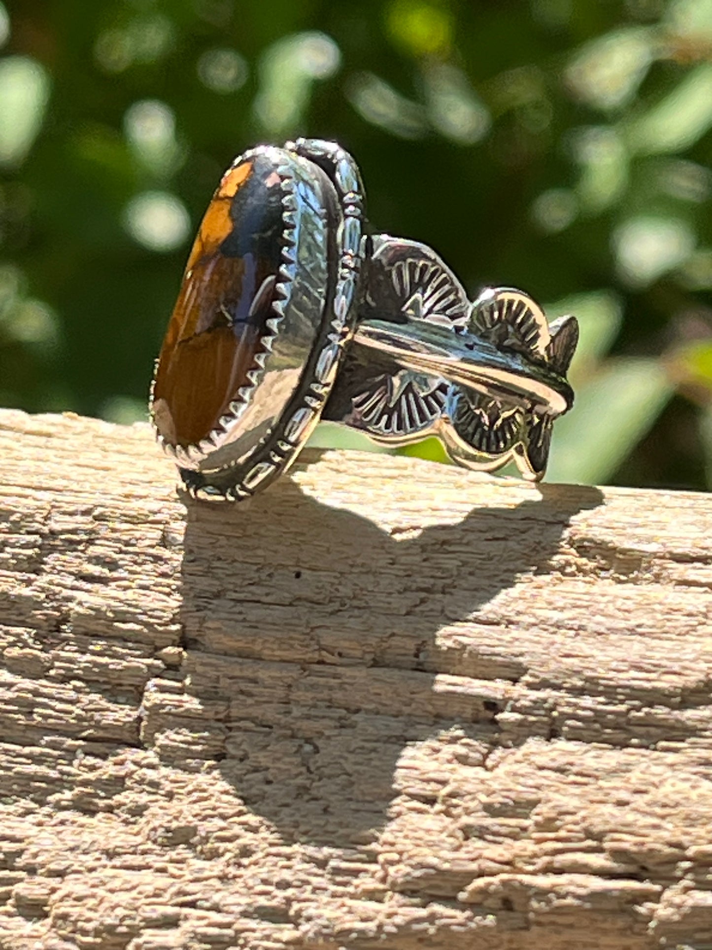 High grade “sunset” Blackjack Turquoise ring-size 8