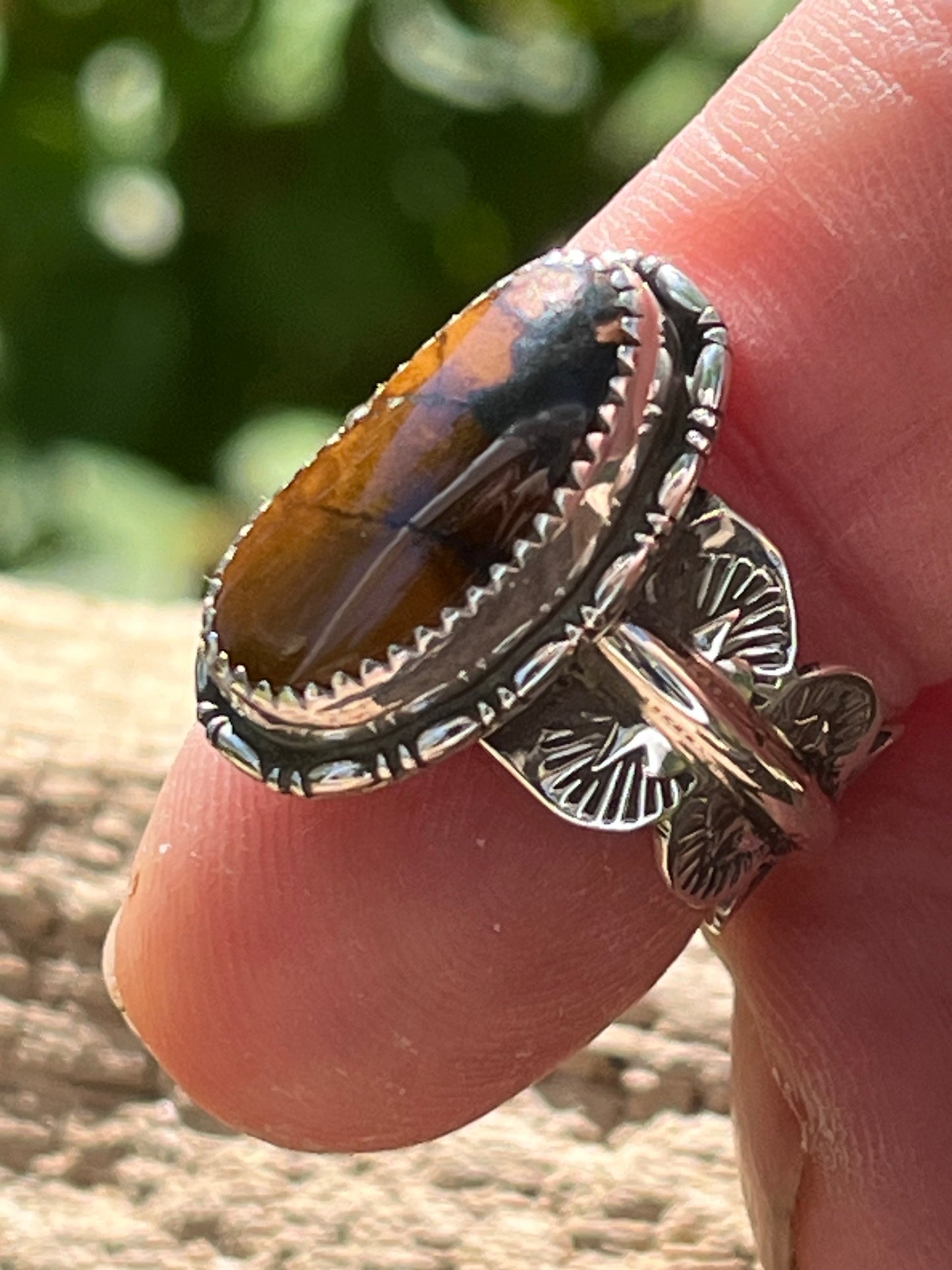 High grade “sunset” Blackjack Turquoise ring-size 8