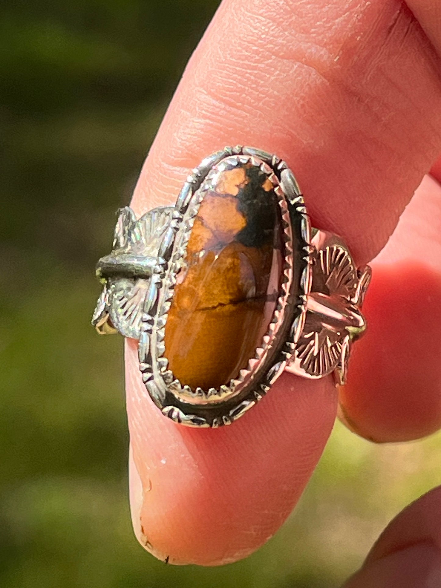 High grade “sunset” Blackjack Turquoise ring-size 8