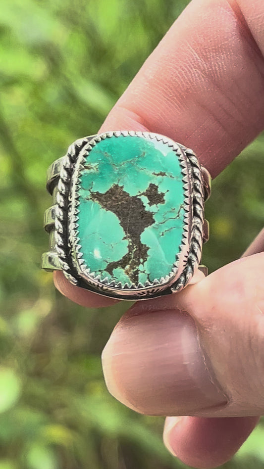 Tyrone Turquoise statement “Black Bird” ring Sz-10.5
