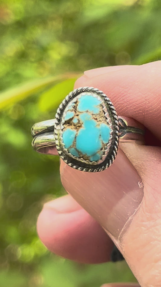 Natural High grade Lone Mountain Turquoise stacker ring Sz-8.5