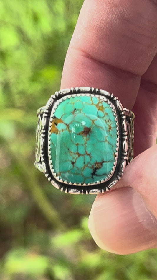 Kingman Turquoise “Lucky Blue Owl” statement ring Sz-9.5