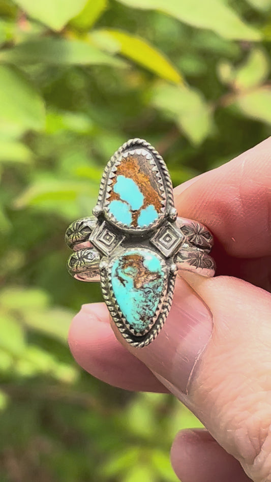 Natural High grade Dbl Royston & Pilot Mountain Turquoise ring Sz-8.5