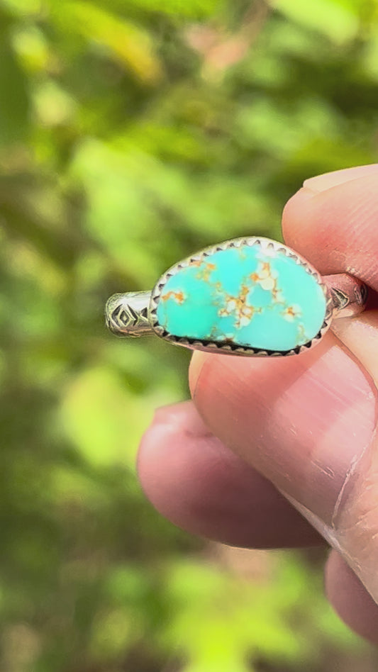 Natural High grade Carico Lake Turquoise stacker ring Sz -7.5