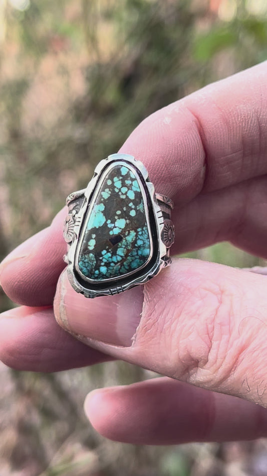 Natural High grade Blue Moon turquoise statement ring Sz-7